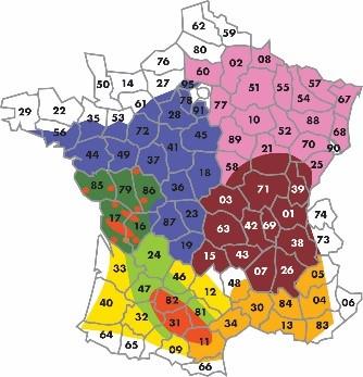 carte des régions des variétés tournesol